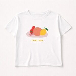 Tokyo Talkies Urban White Tokyo Tonic Fruit Graphic Tee Shirt womans Large L